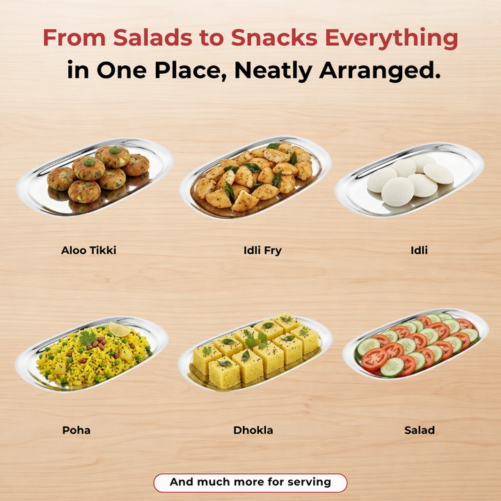 VINOD Stainless Steel Salad Tray with Highest Grade Stainless Steel, Mirror Finish ,Tough & Strong, Rust free and Dishwasher Safe