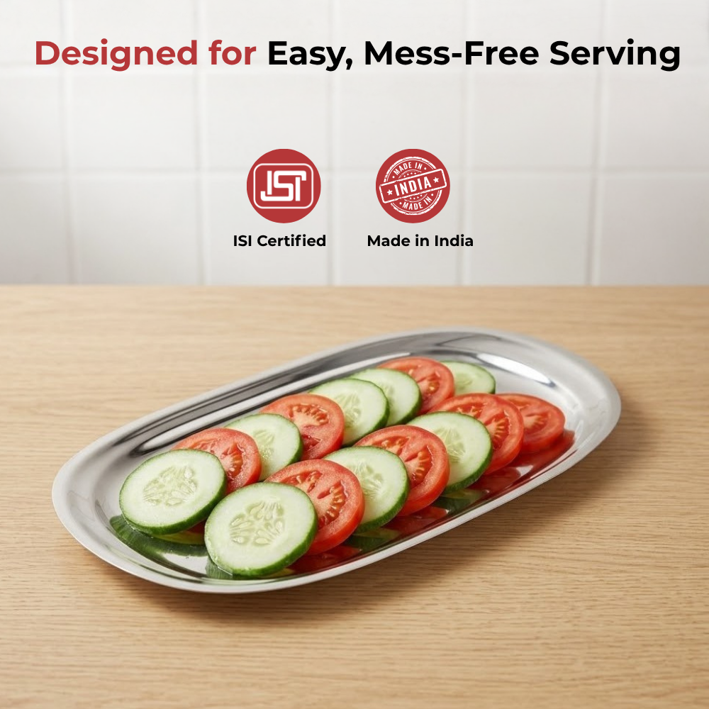 Vinod Stainless Steel Salad Tray, close-up detail