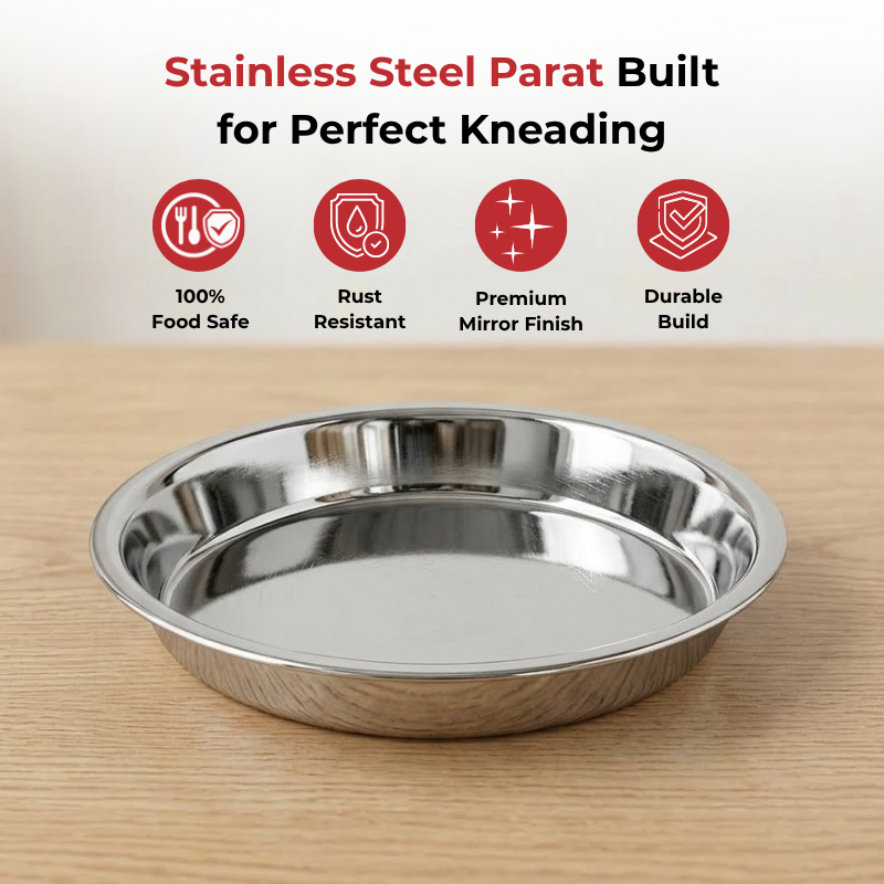 VINOD Stainless Steel Parat with Mirror Finish, Highest Grade Steel, Tough Strong Build, Easy to Clean and Rust Free - No. 14