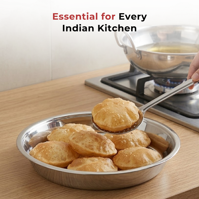 VINOD Stainless Steel Parat with Mirror Finish, Highest Grade Steel, Tough Strong Build, Easy to Clean and Rust Free - No. 14