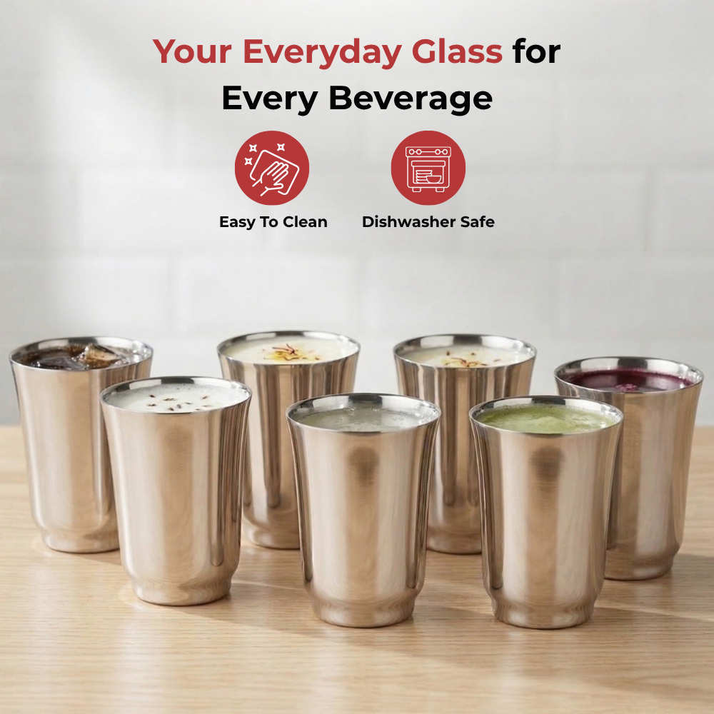Vinod Stainless Steel Sheetal Glass Set of 6 - 300 ml, top view