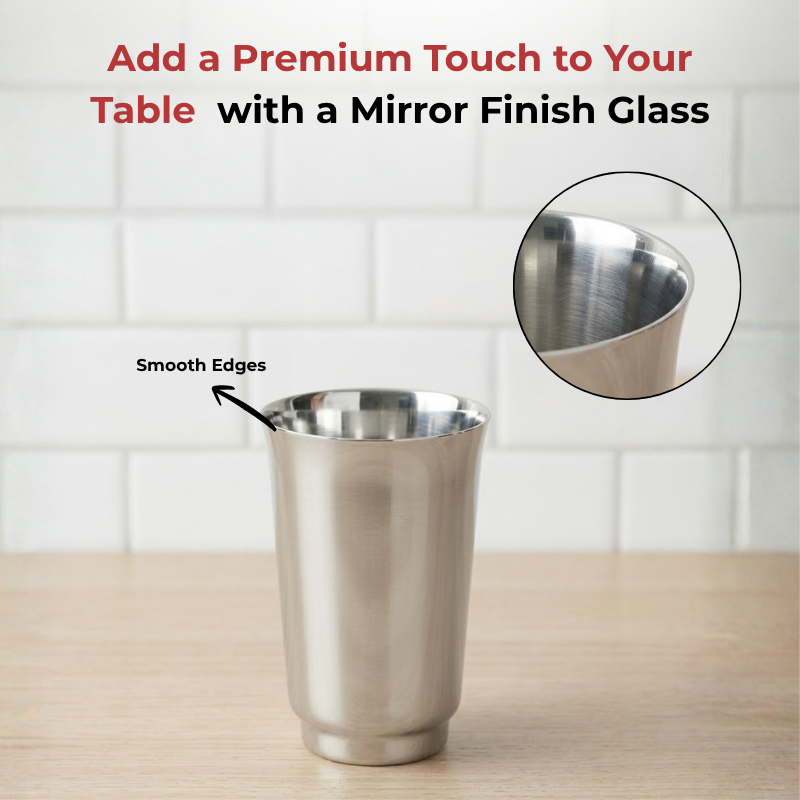 VINOD Stainless Steel Sheetal Glass Set of 6 - 300 ml with Highest Grade Stainless Steel, Tough & Strong, Rust Free & Dishwasher Safe