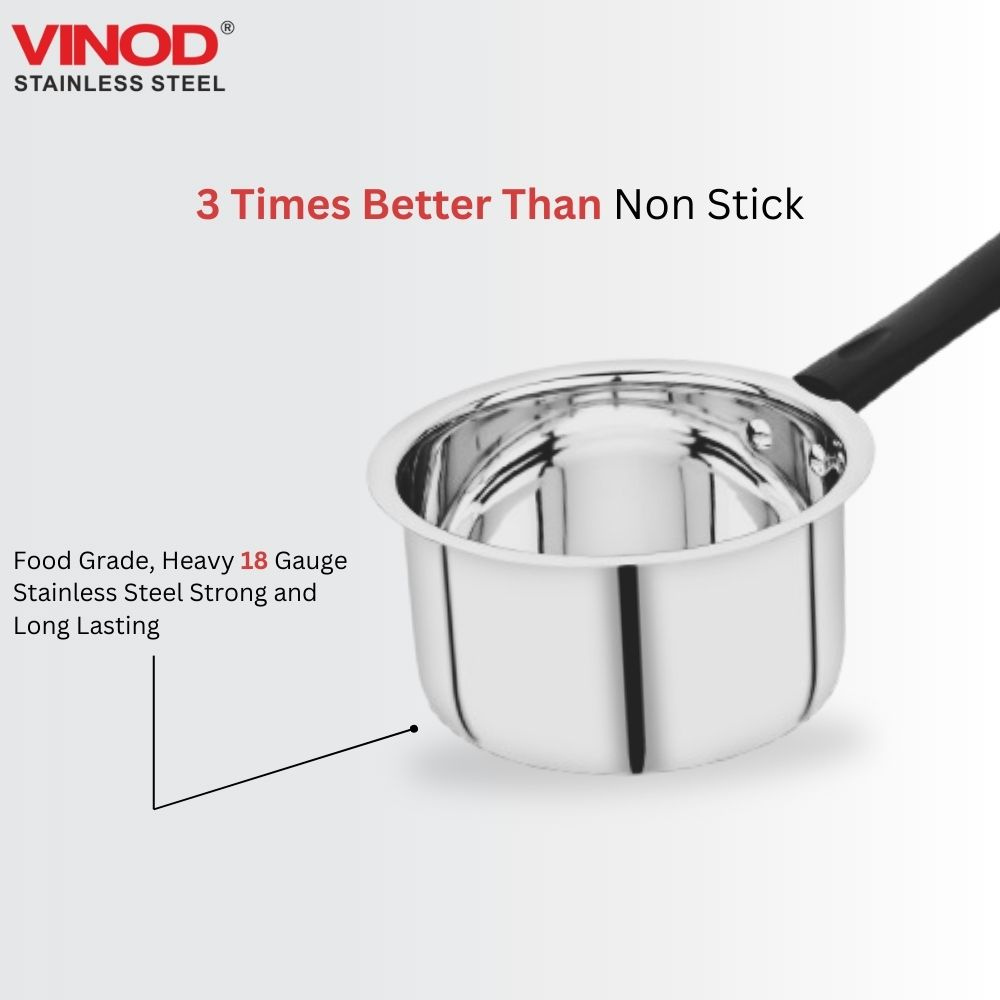 Vinod Stainless Steel Premium Sauce Pan Heavy Gauge 1800 ml Milk Pan, Tea Pan, Induction & Gas Stove Compatible, Dishwasher Safe, Durable Tea Pot for Kitchen