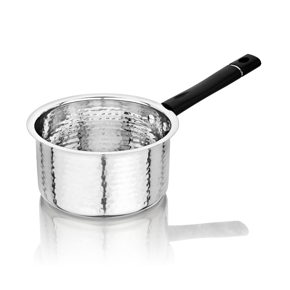 Vinod Stainless Steel Premium Hammered Sauce Pan Heavy Gauge 675 ml Milk Pan, Tea Pan, Induction & Gas Stove Compatible, Dishwasher Safe, Durable Tea Pot for Kitchen