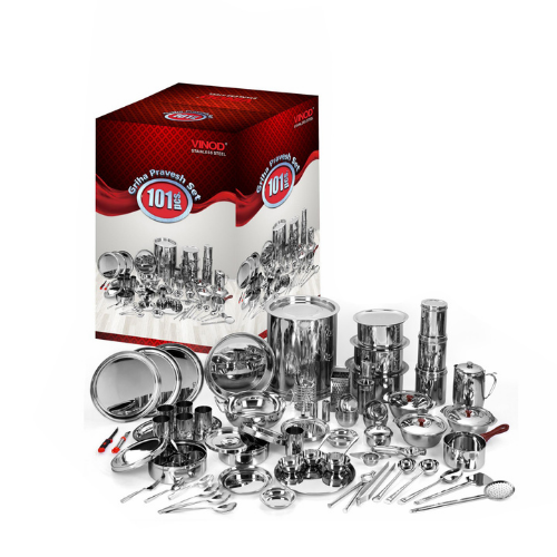 Vinod Stainless Steel 101 Pieces Griha Pravesh Set
