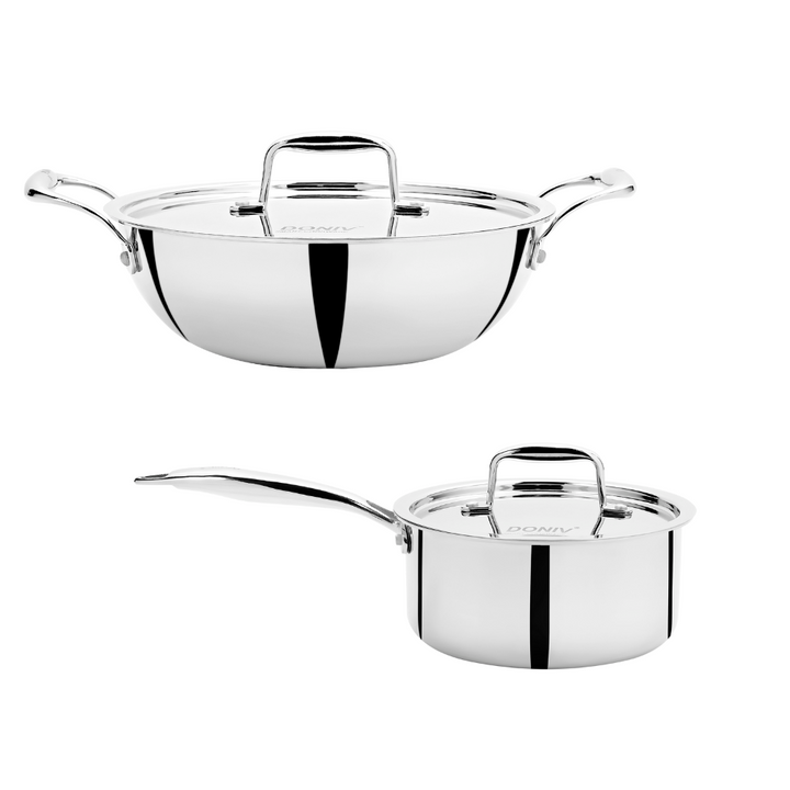 Vinod - Doniv Titanium Triply Stainless Steel 2 Pc - Kadhai & Sauce Pan Set