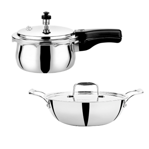 VINOD Doniv Titanium Triply Stainless Steel 2 Pc – Pressure Cooker 3 Liter & Kadhai 5 Liter