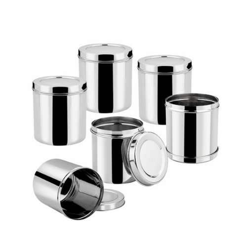 Vinod Stainless Steel Deep Dabba 500 ml/ No.8 – Set of 6 pieces, Airtight Steel Containers