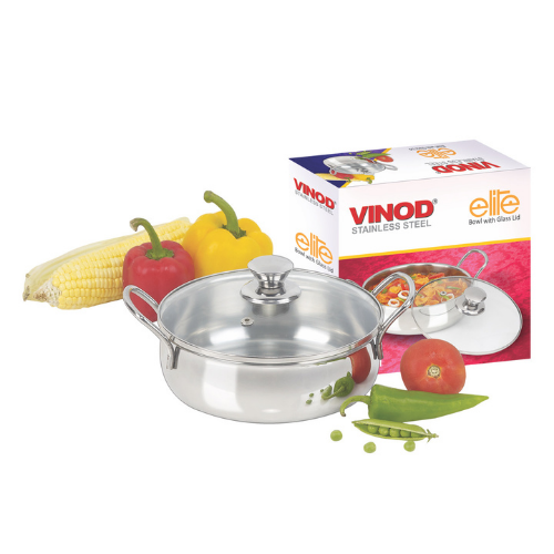 Vinod Stainless Steel Elite Bowl with Glass Lid