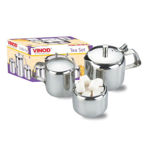 Vinod Stainless Steel 3 Pieces Plain Tea & Coffee Set